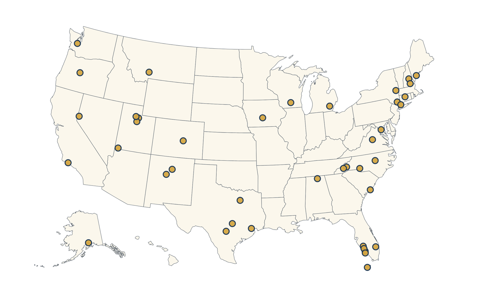 Map of the TownLetter Media network across local and regional US markets